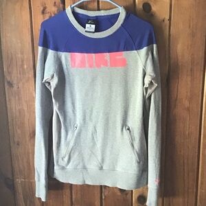 Nike Gray and Blue Sweatshirt with Pink Logo Size M DryFit Zipped Pockets